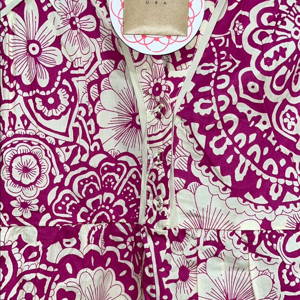 NWT Umgee Mini Dress Raspberry and Cream Floral Patterned Dress - Picture 5 of 12